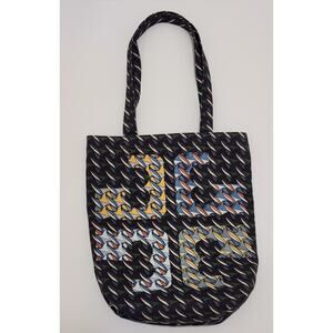 Tory Burch SWAN Curly Ribbon Geometric Abstract New York Canvas Tote Bag